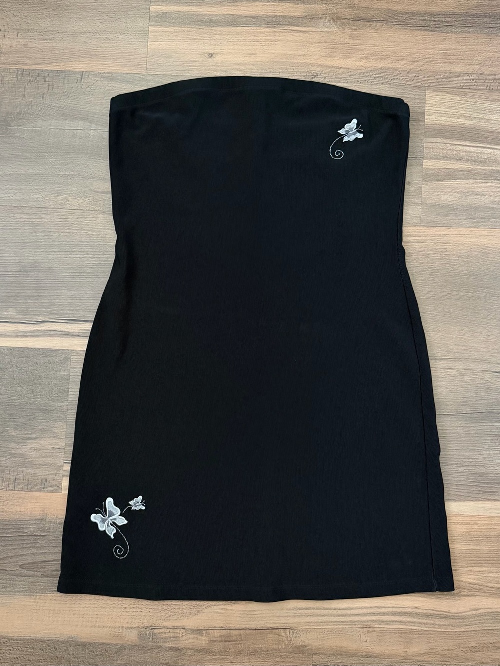 90s Y2K Tops Plus USA Black Embroidered Butterfly Strapless Mini Dress XL/XXL